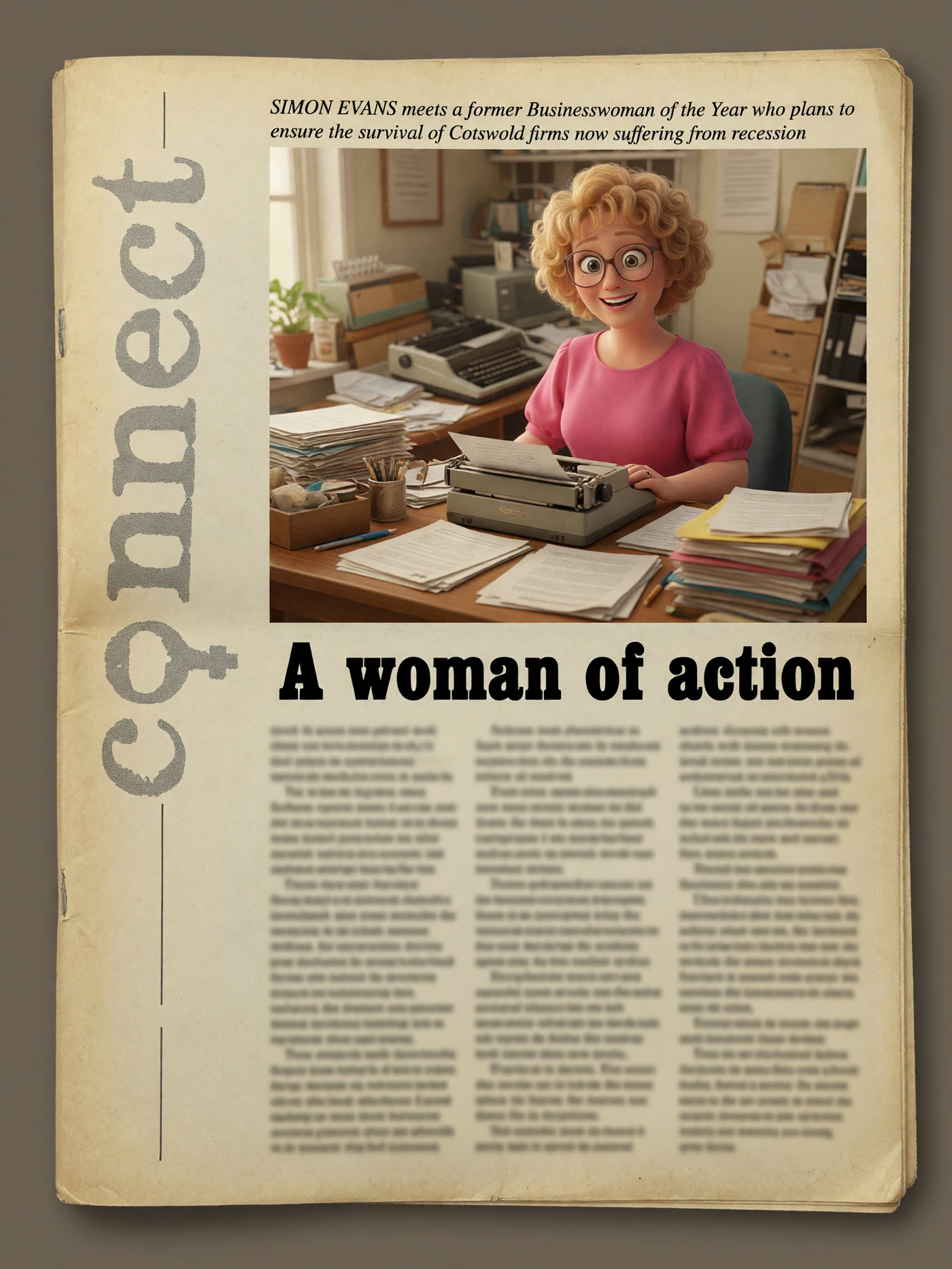 Storybook version of the newspaper page: A woman of action