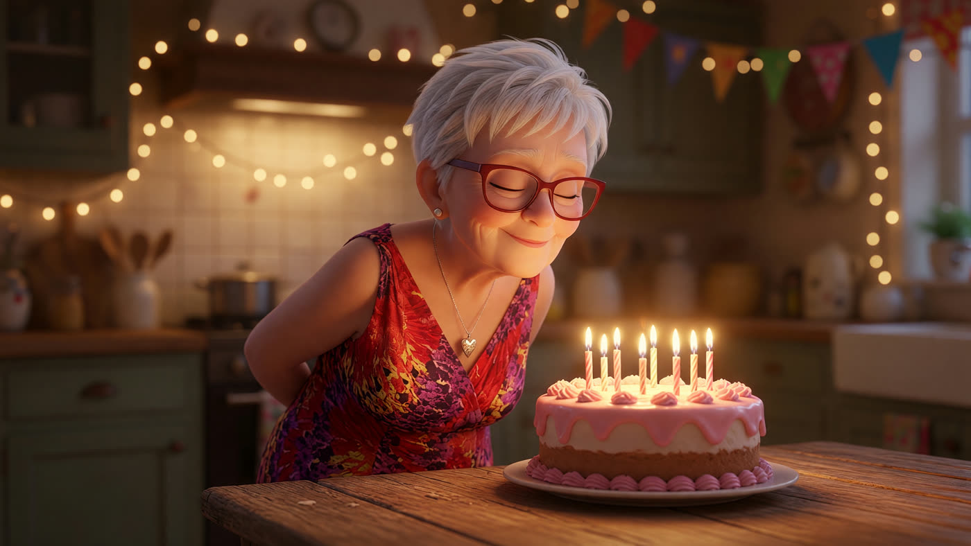 Ava about to blow out the candles on her birthday cake