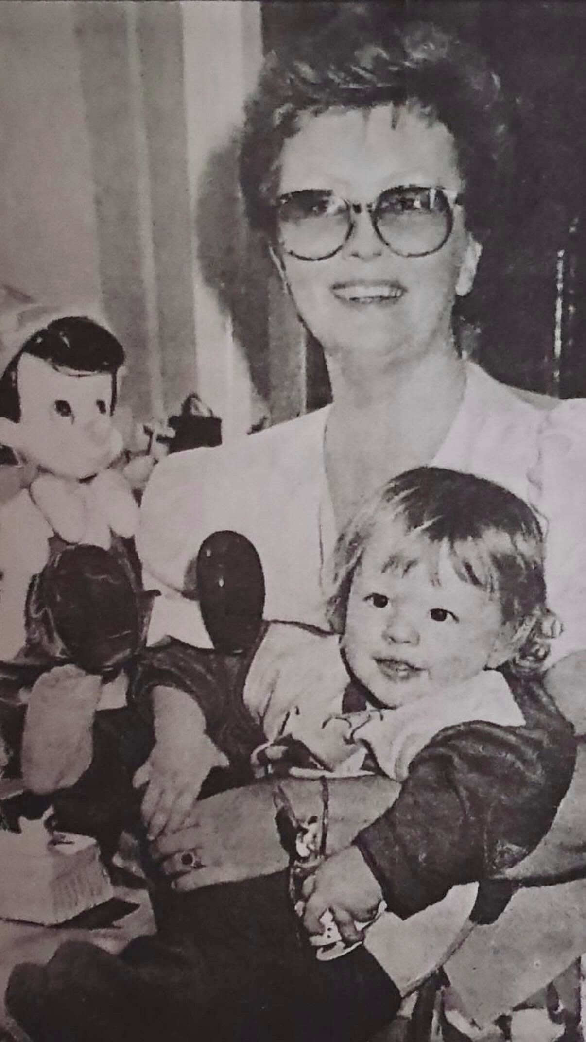 A real black-and-white photograph of Ava and Melissa